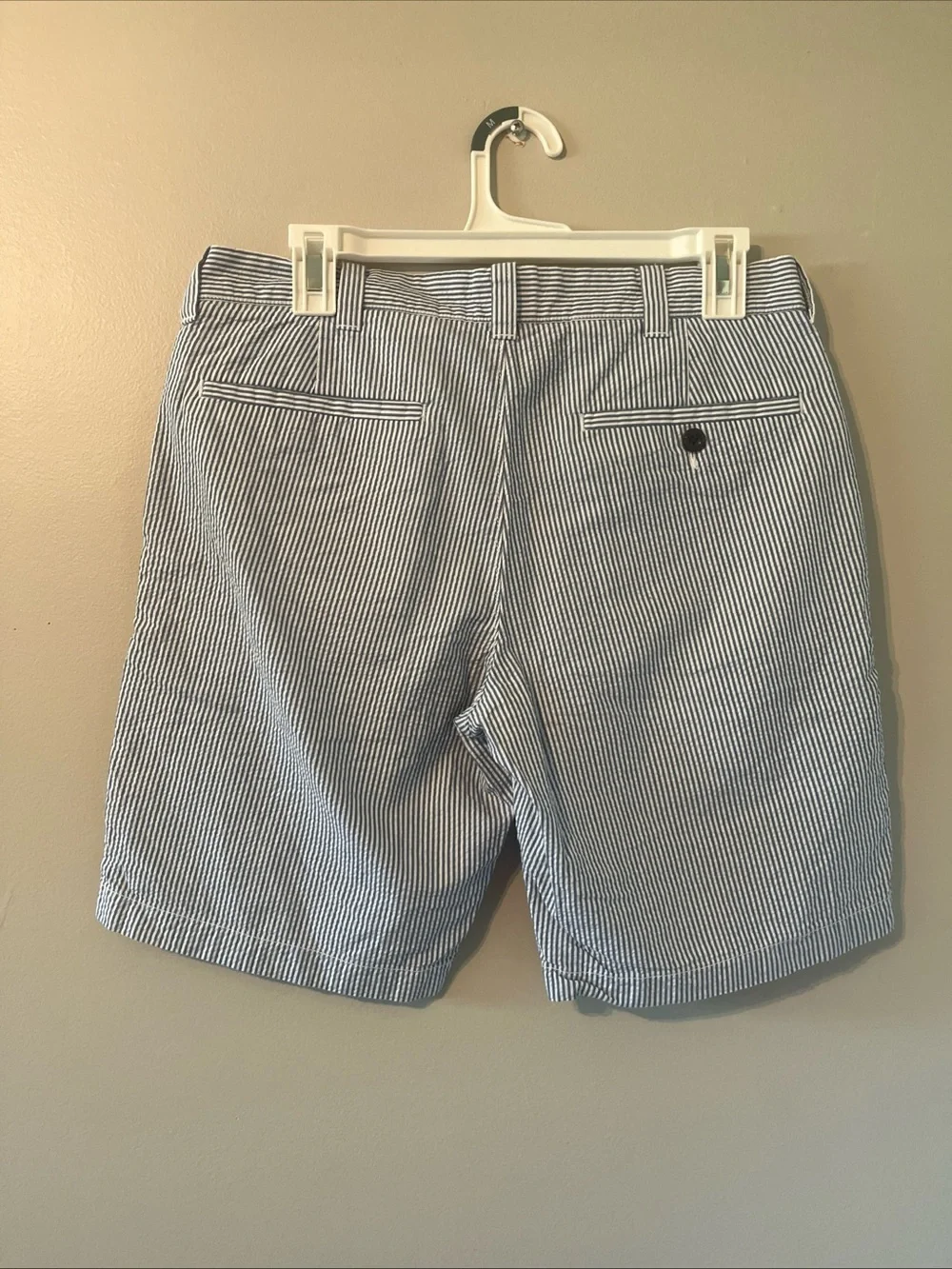 Men’s J.Crew Blue & White Striped Chino Shorts Size 30  9 Inch Inseam